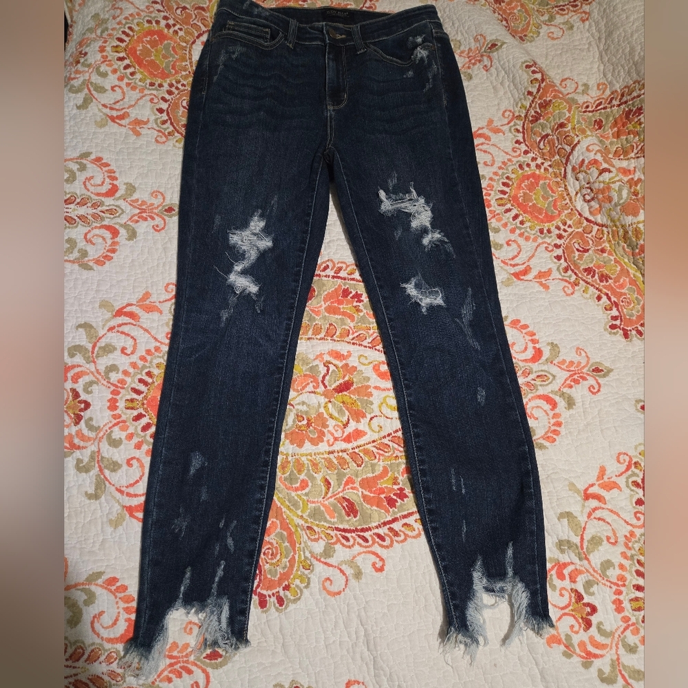 7/28 Judy Blue Dark Distressed Skinny Jeans.